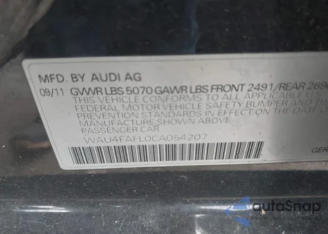2012 Audi A4 2.0T Premium from USA, damaged, VIN WAU4FAFL0CA054207